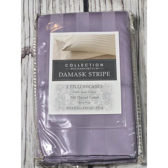 Collection By Charter Club Damask Stripe 2 Pillowcases Standard/Queen 500 Thread - Picture 1 of 4
